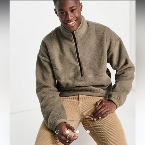 Abercrombie & Fitch oversized polar fleece half zip sweatshirt//Cream//Small - Picture 1 of 12